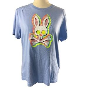 Psycho Bunny Mens Light Blue Pima Cotton Graphic Logo Tee Shirt Size 4 Medium
